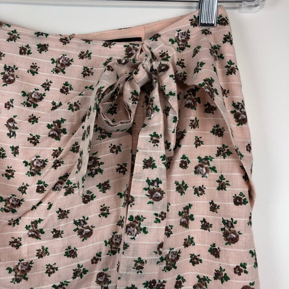 Majorelle Floral Pink MIDI Faux Wrap Skirt Small Draped - Picture 3 of 8